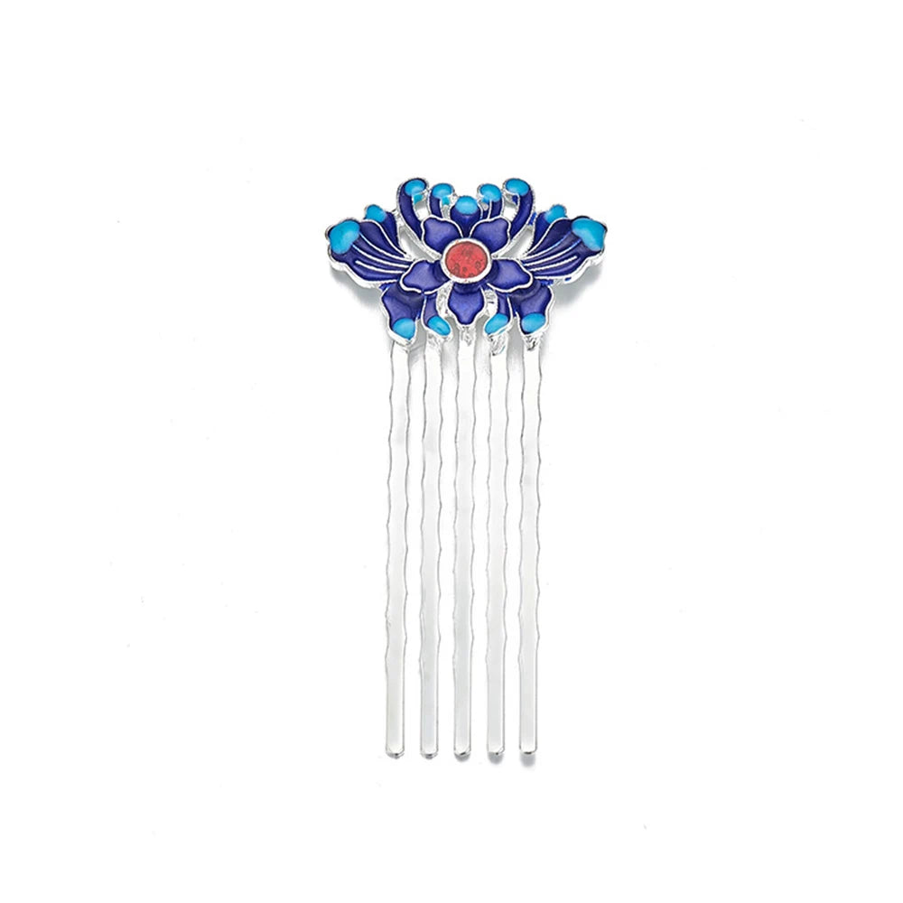  Blue With Silver Lotus Hair Comb 