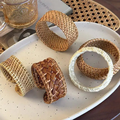 Boho Bamboo &amp; Wood Bangle – Handmade Rattan Cuff Bracelet