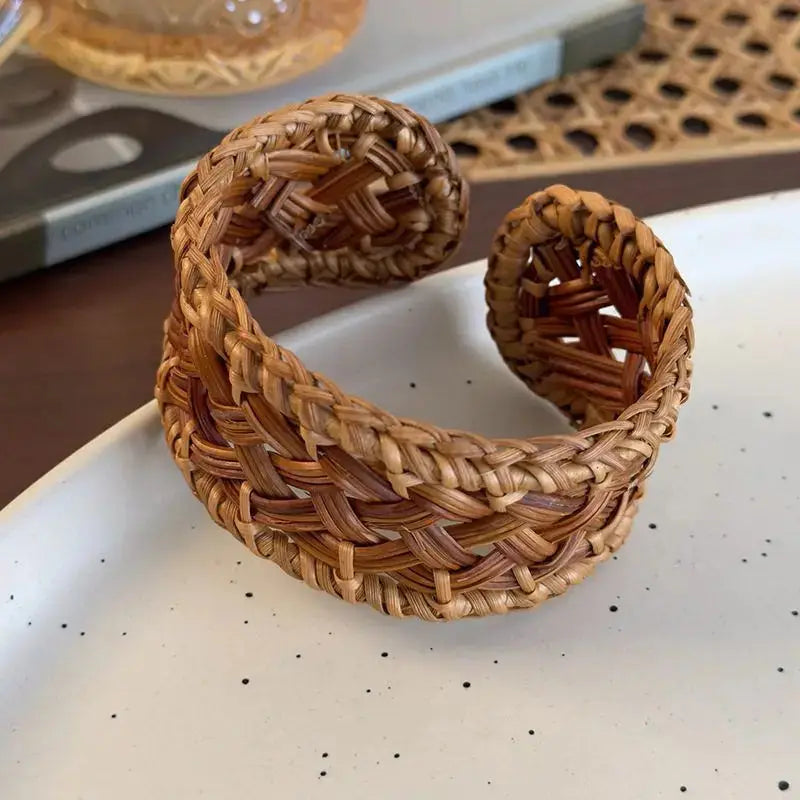 Boho Bamboo &amp;amp; Wood Bangle – Handmade Rattan Cuff 