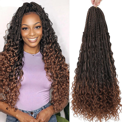 woman with the  Boho Box Braid Crochet Hair - Dark Brown 