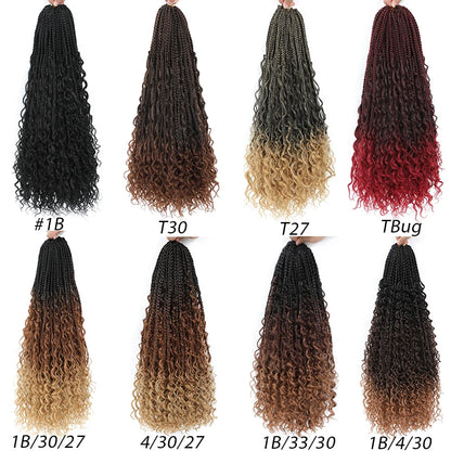 Collection of ombre braiding hair extensions in various colors on a white background.