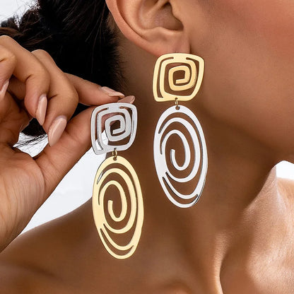 Bold Spiral Duo-Tone Statement Earrings