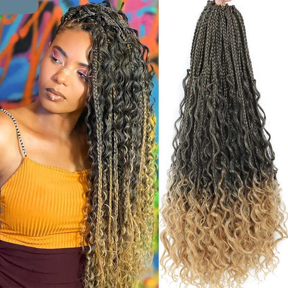 woman with the Brown Boho Box Braid Crochet Hair 