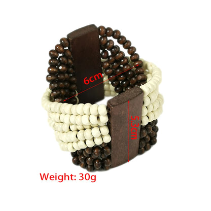 Brown &amp; White Wooden Bead Bracelet - Size