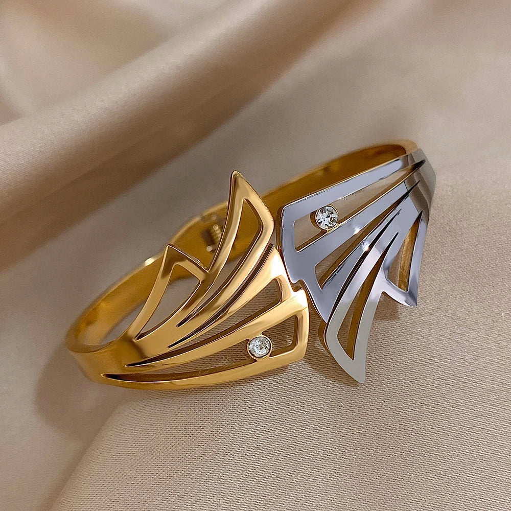 Close-up of Butterfly Wing Hair Cuff highlighting geometric cutout design with crystals
