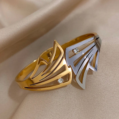 Close-up of Butterfly Wing Hair Cuff highlighting geometric cutout design with crystals