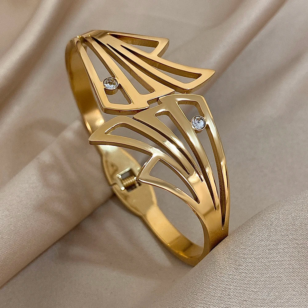 Detailed view of Butterfly Wing Hair Cuff showing layered wing structure and crystals
