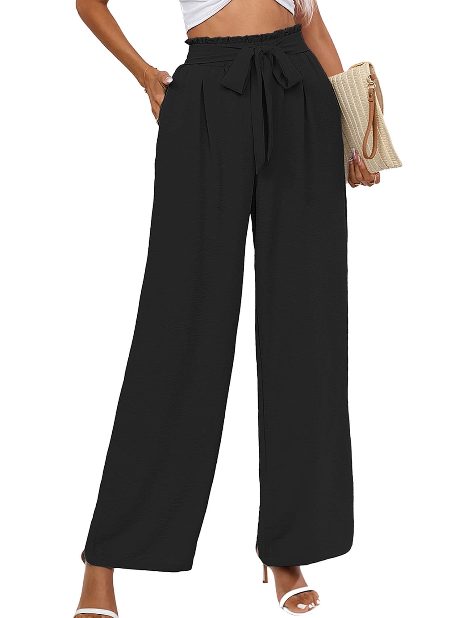 Mauritius Tropical Leaf Belted Wide Leg Pants