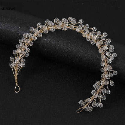 SPARKLING CLEAR CRYSTAL BRIDAL HEADBAND WITH SILVER WIRE, PERFECT FOR WEDDING HAIRSTYLES.
