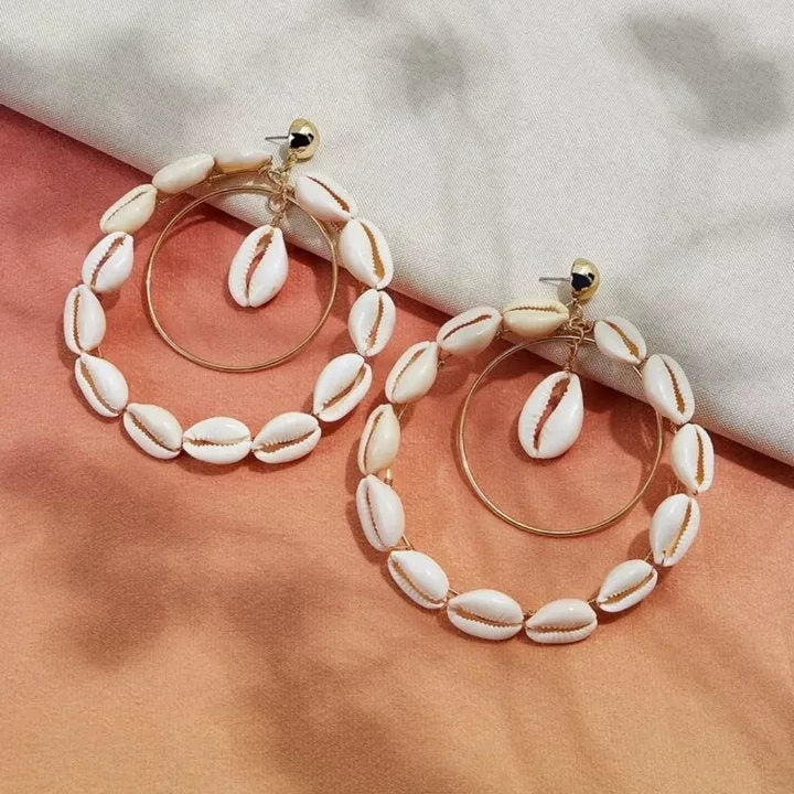 Double hoop Cowrie Shell earrings