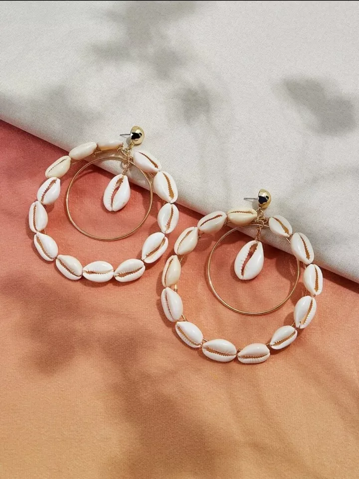 Double hoop Cowrie Shell earrings