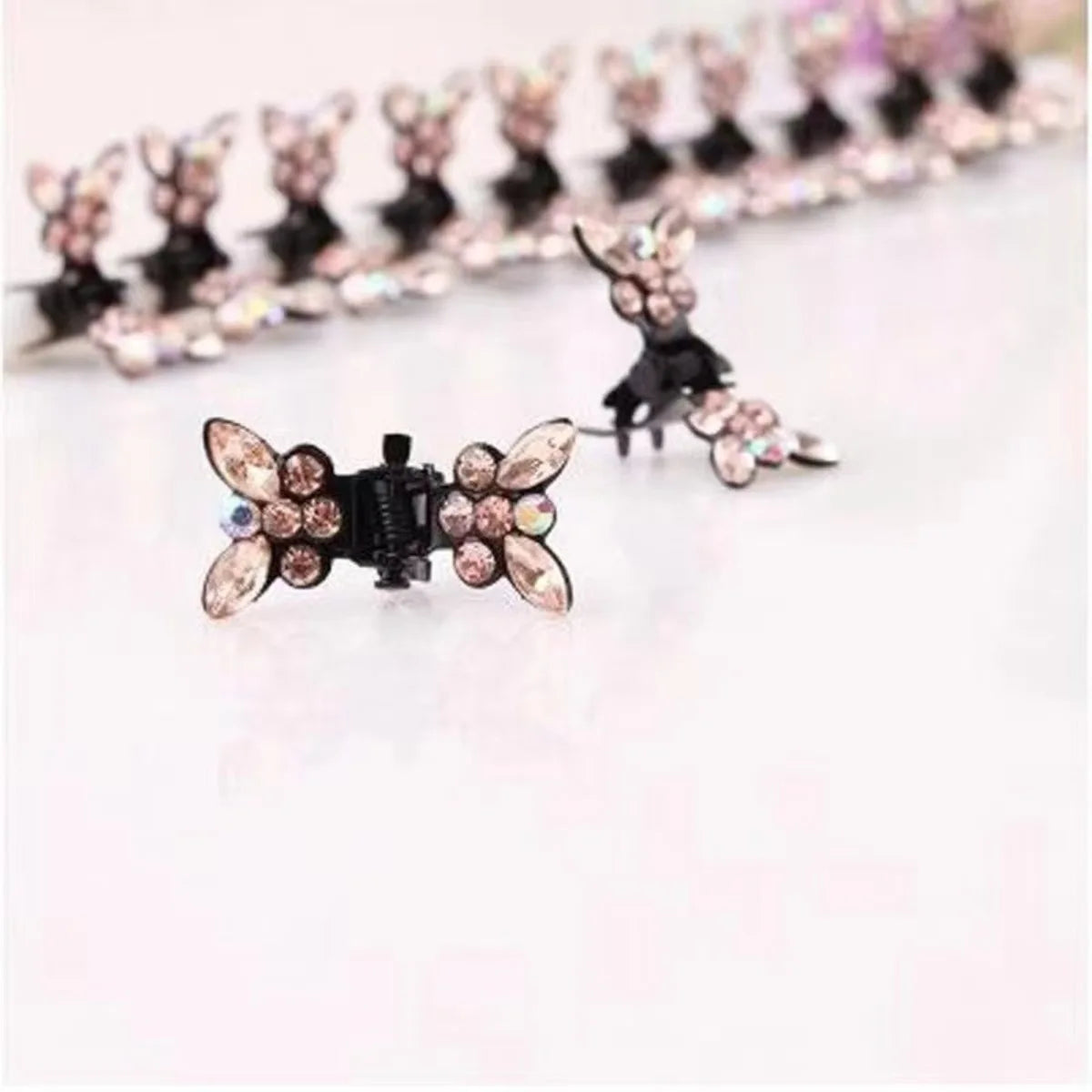 Crystal Butterfly Hair Clips - Brown