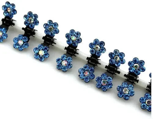 Blue Crystal Flower Hair Claw Clips 