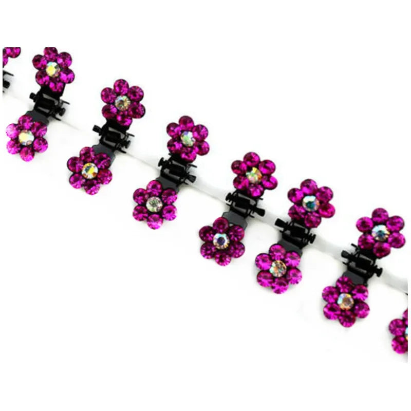 Crystal Flower Hair Claw Clips - Purple 