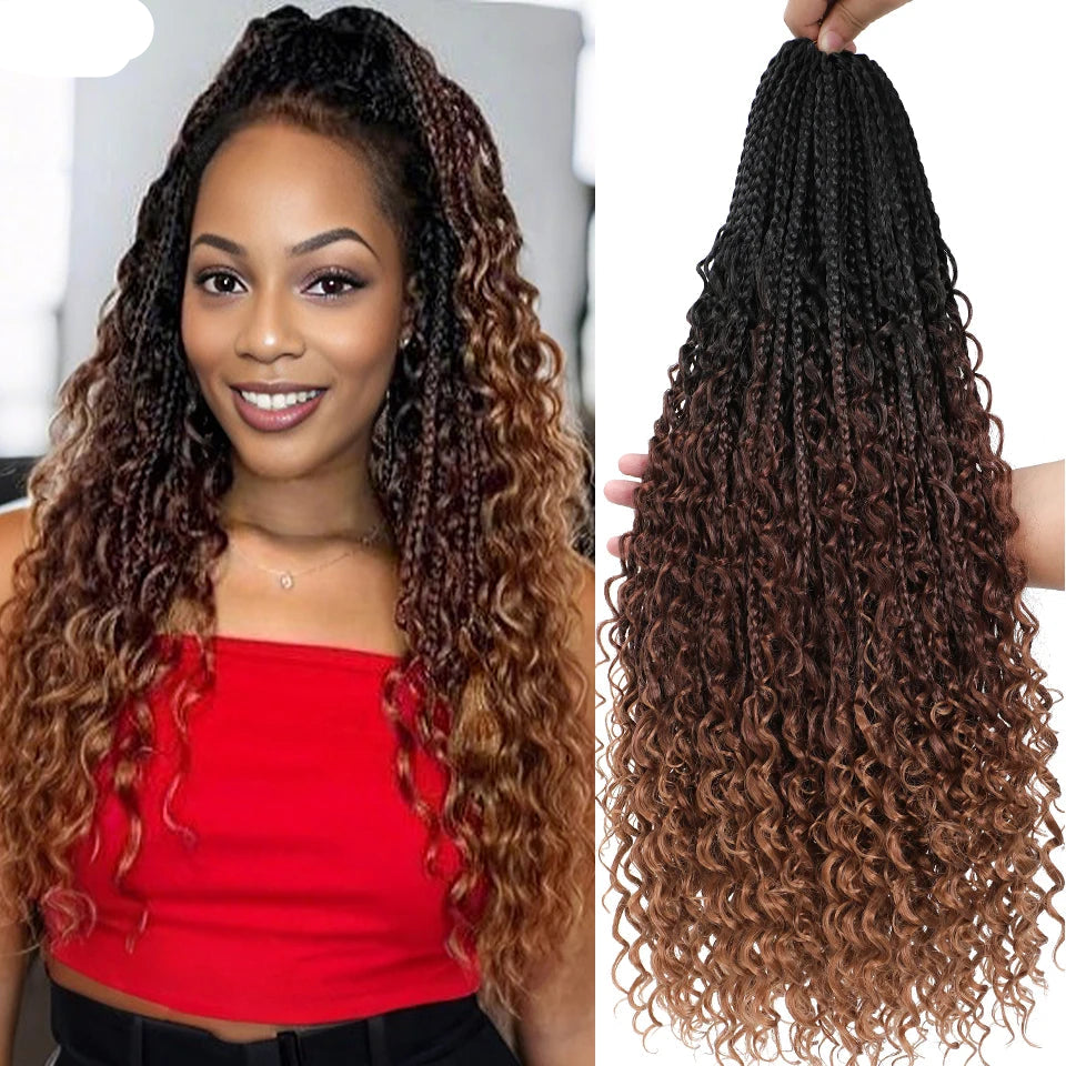 woman with the Dark Brown Boho Box Braid Crochet Hair 
