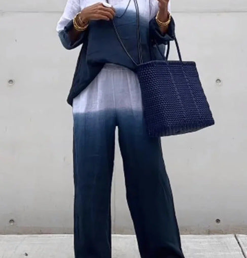 Elegant Blue Gradient Pants Set for Effortless Style