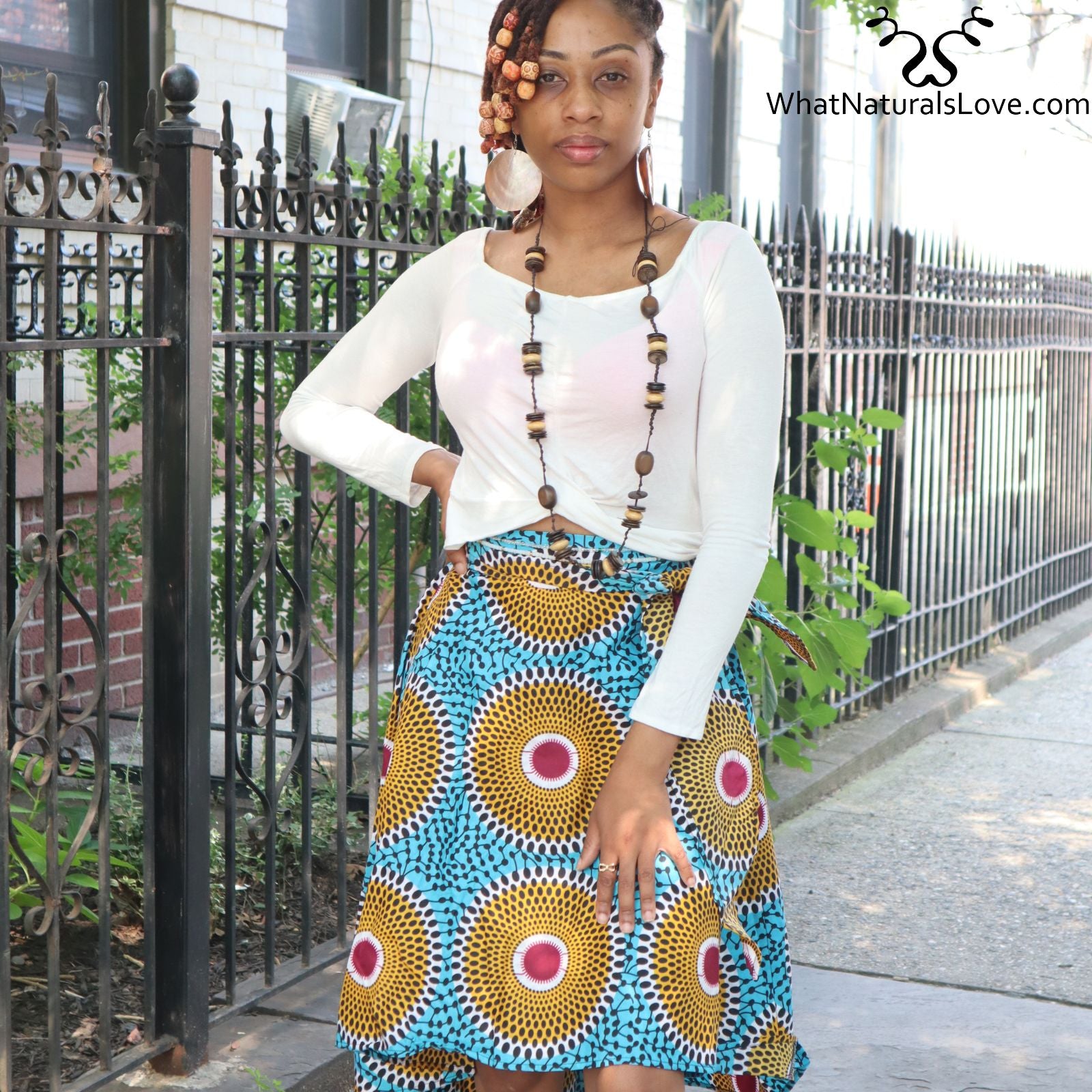 High Waisted African Print Skirt With Sash, Ankara Midi Skirt
