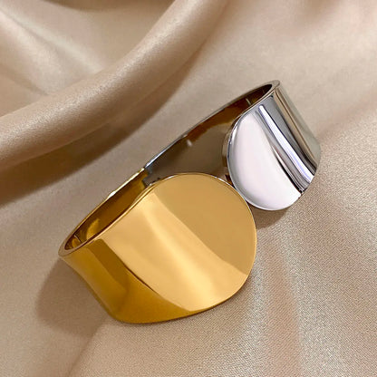 Geometric Glossy Chunky Cuff Bracelet –  Half Gold &amp; Half Silver
