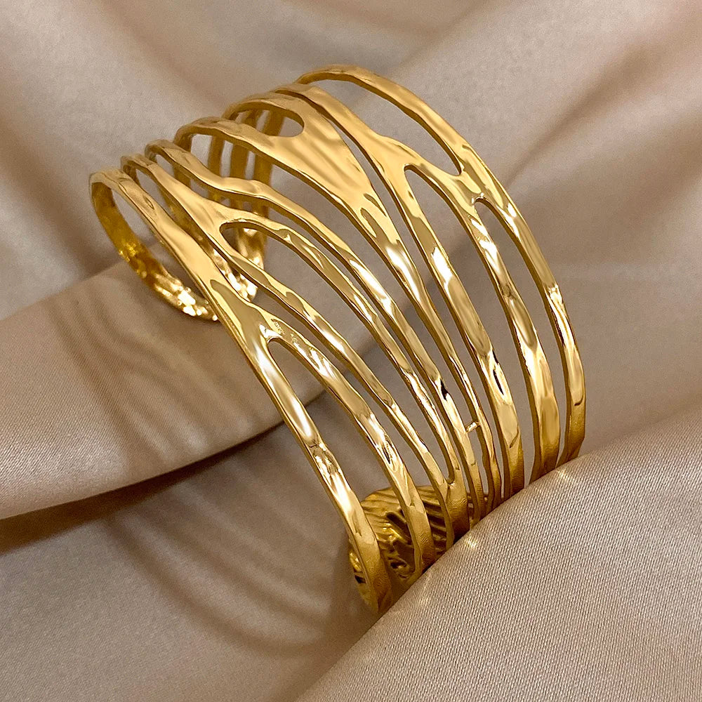 Gold Irregular Hollow Hair Cuff with bold modern geometric cutout design