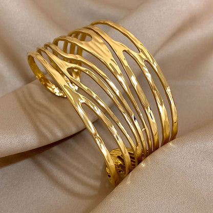 Gold Irregular Hollow Hair Cuff with bold modern geometric cutout design