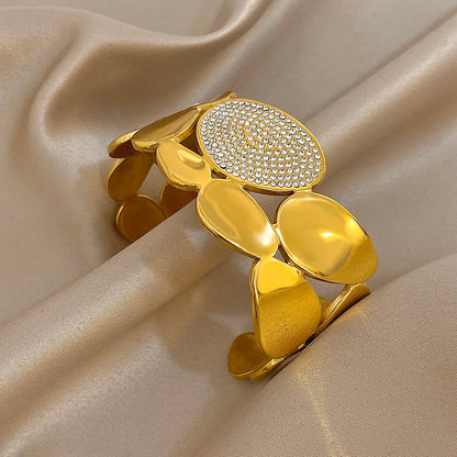 Gold Crystal Geometric Wide Cuff Bracelet from the top