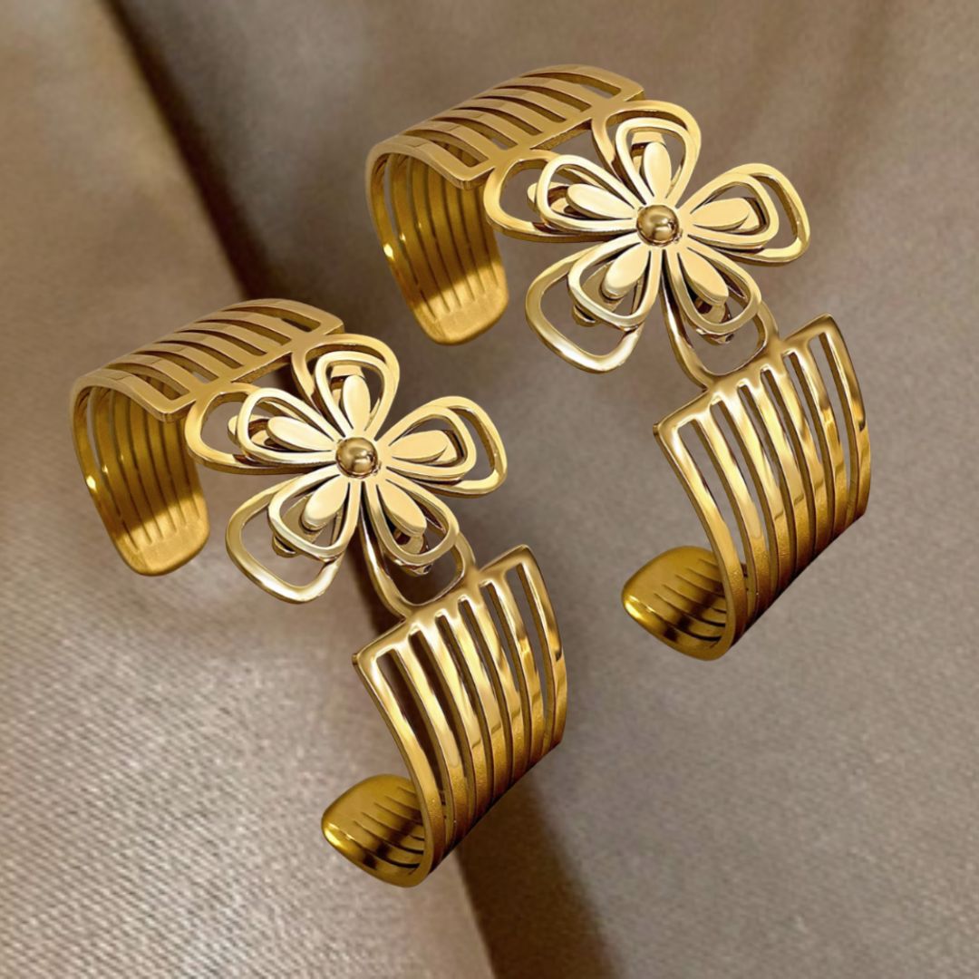 Gold Floral Hollow Hair Cuff – Trendy Adjustable Statement Accessory