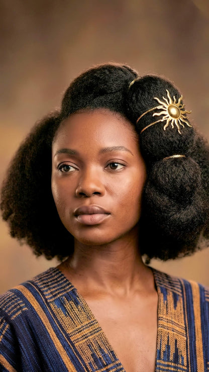 Black woman with the spiral hair cuff in her hair 