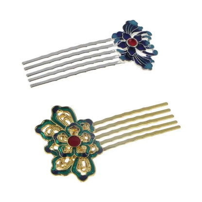 Green &amp; Blue Lotus Hair Comb – Elegant Hair Accessory