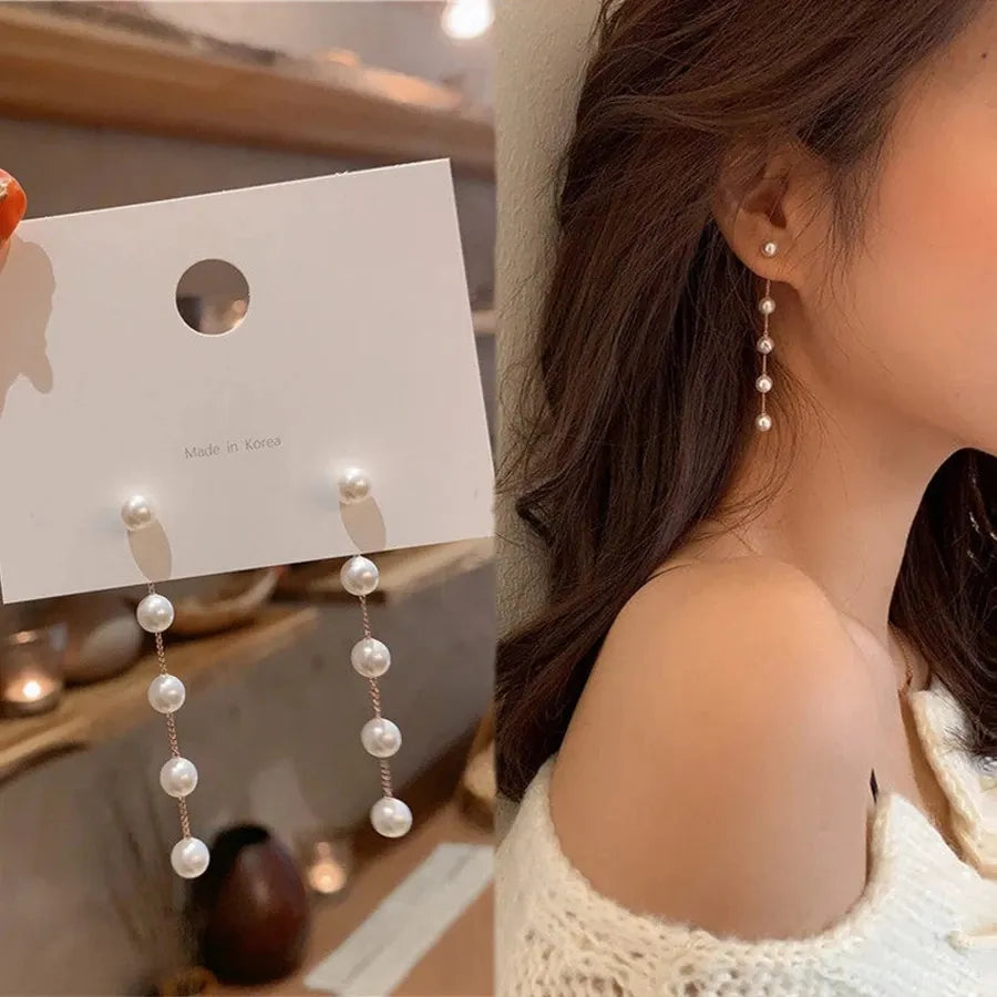 Long Simulation Pearl Earrings