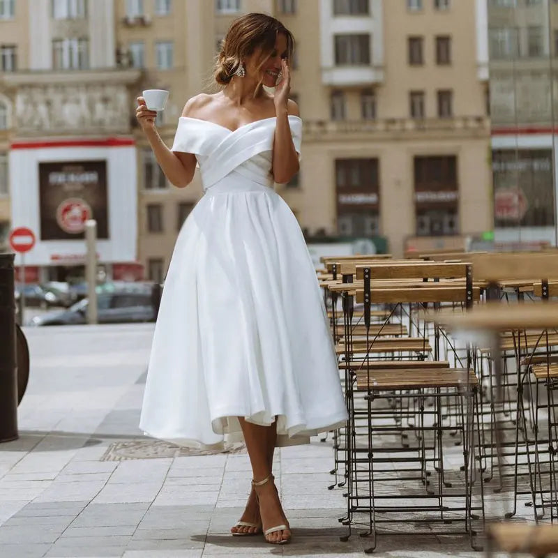 Elegant White Midi Dress Off Shoulder