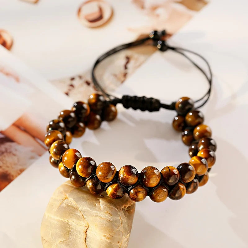 Élastique à cheveux double perles en pierre volcanique - Bracelet