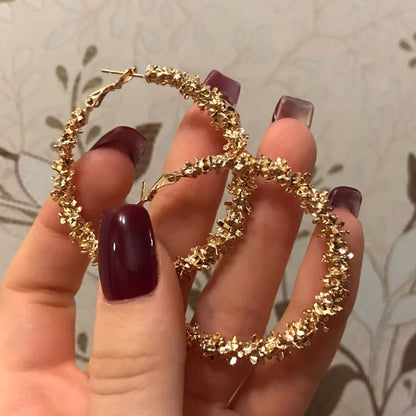 Embellished Gold Textured Hoop Earrings