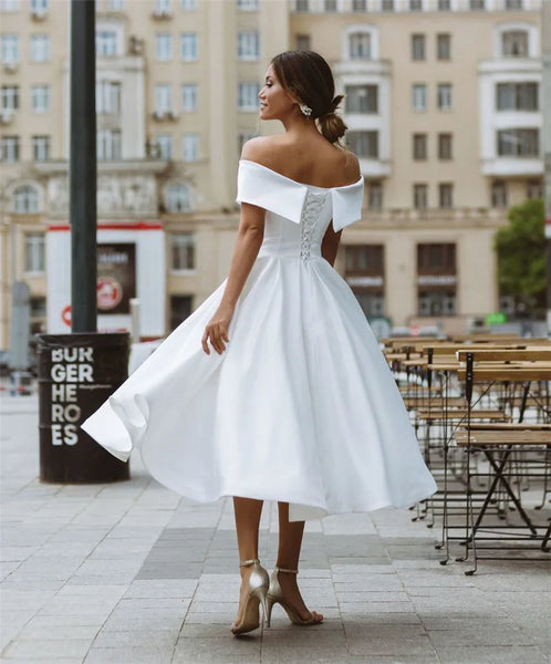 Elegant White Midi Dress Off Shoulder