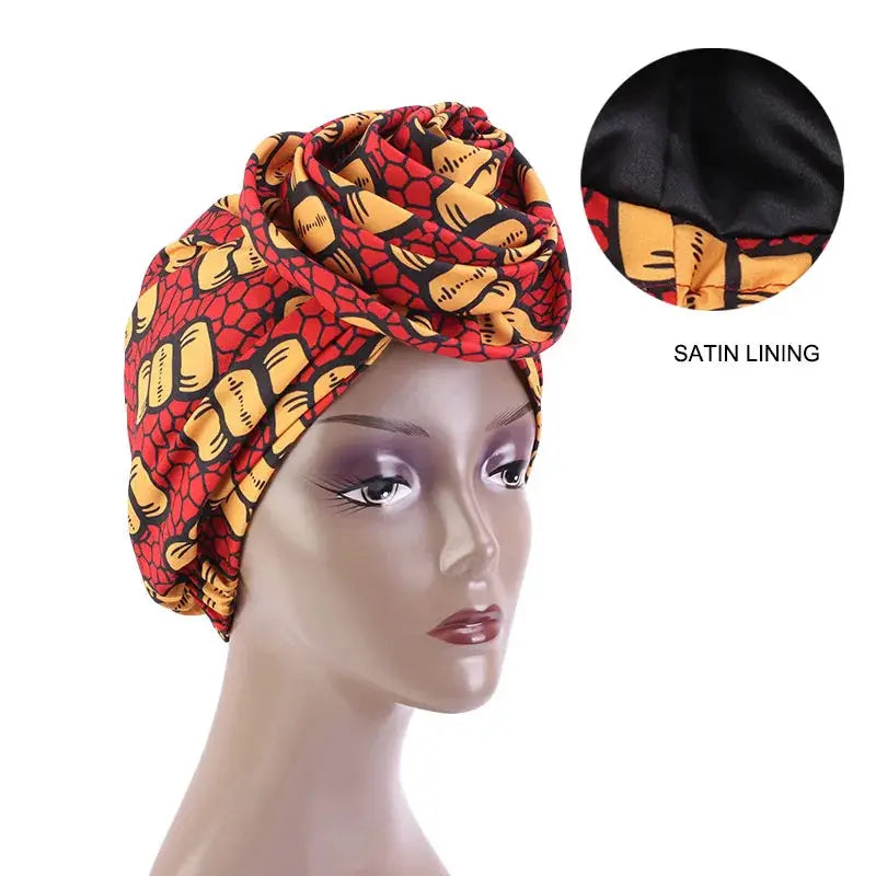 Big Flower Ankara Head Wrap with Satin Lining