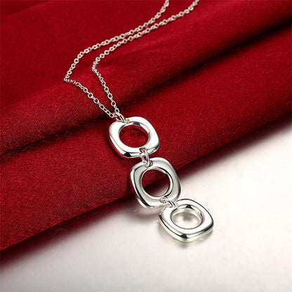 Elegant Geometric 925 Sterling Silver Necklace and Earrings Set