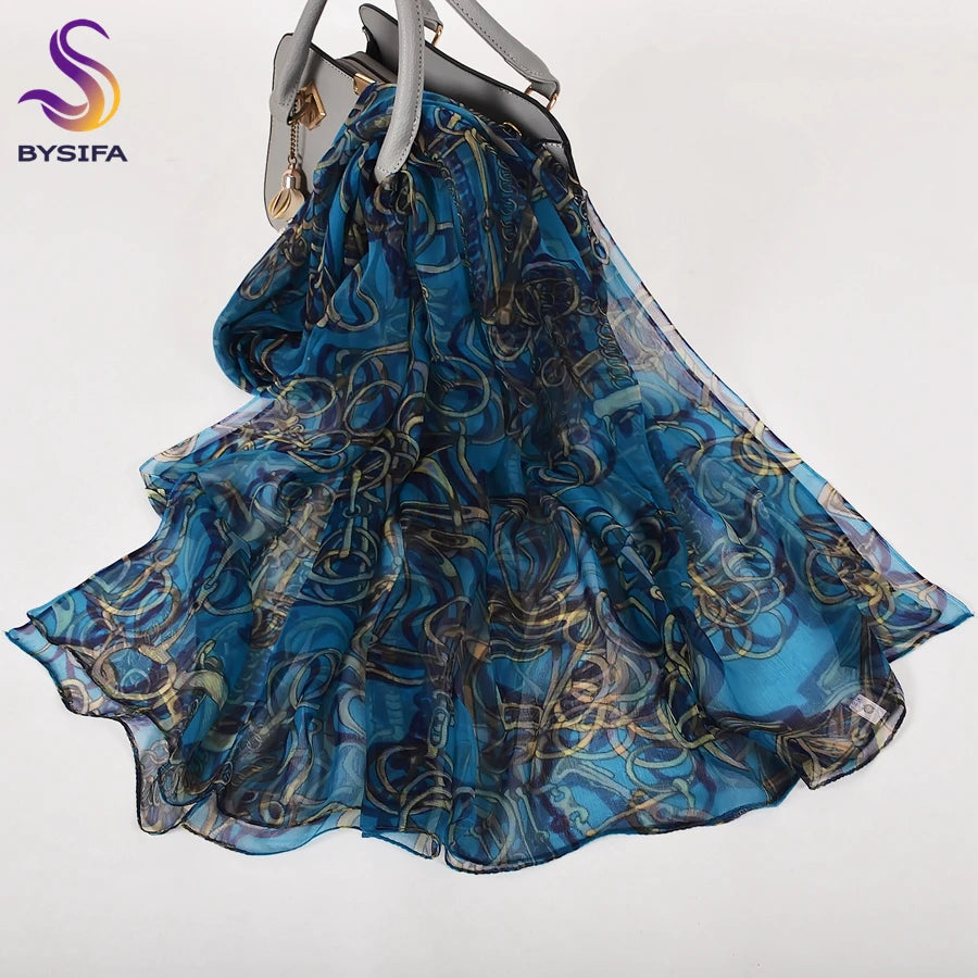Pure 100%  Natural Silk Long Printed Scarf for all seasons