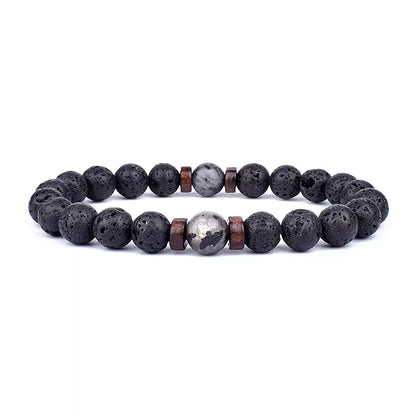 Volcanic Stone Lava Mixed With Wooden Beads Bracelet For Men