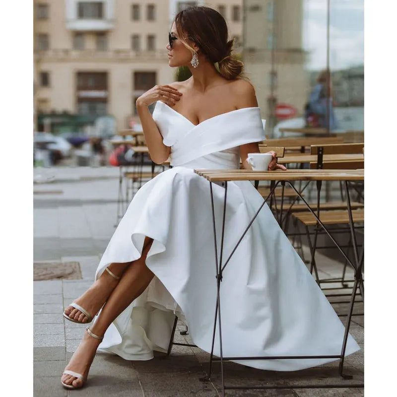 Elegant White Midi Dress Off Shoulder