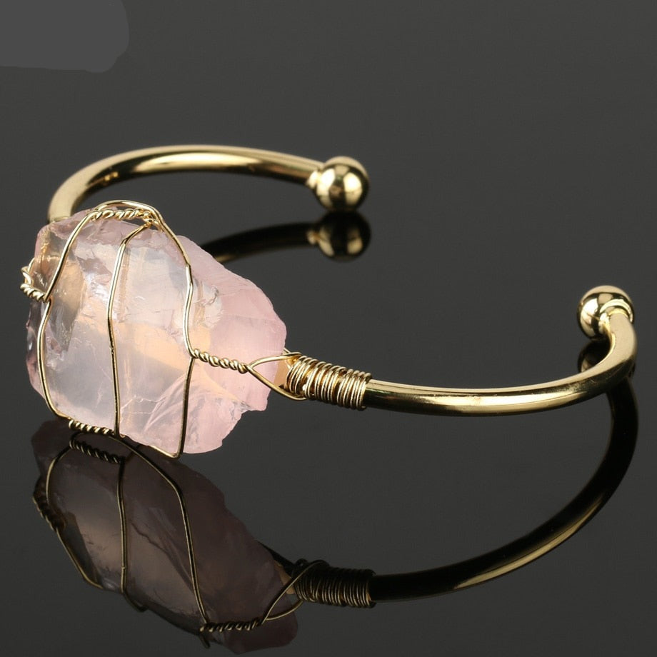 Copper Bracelets with Wire Wrap Irregular Crystal Quartz
