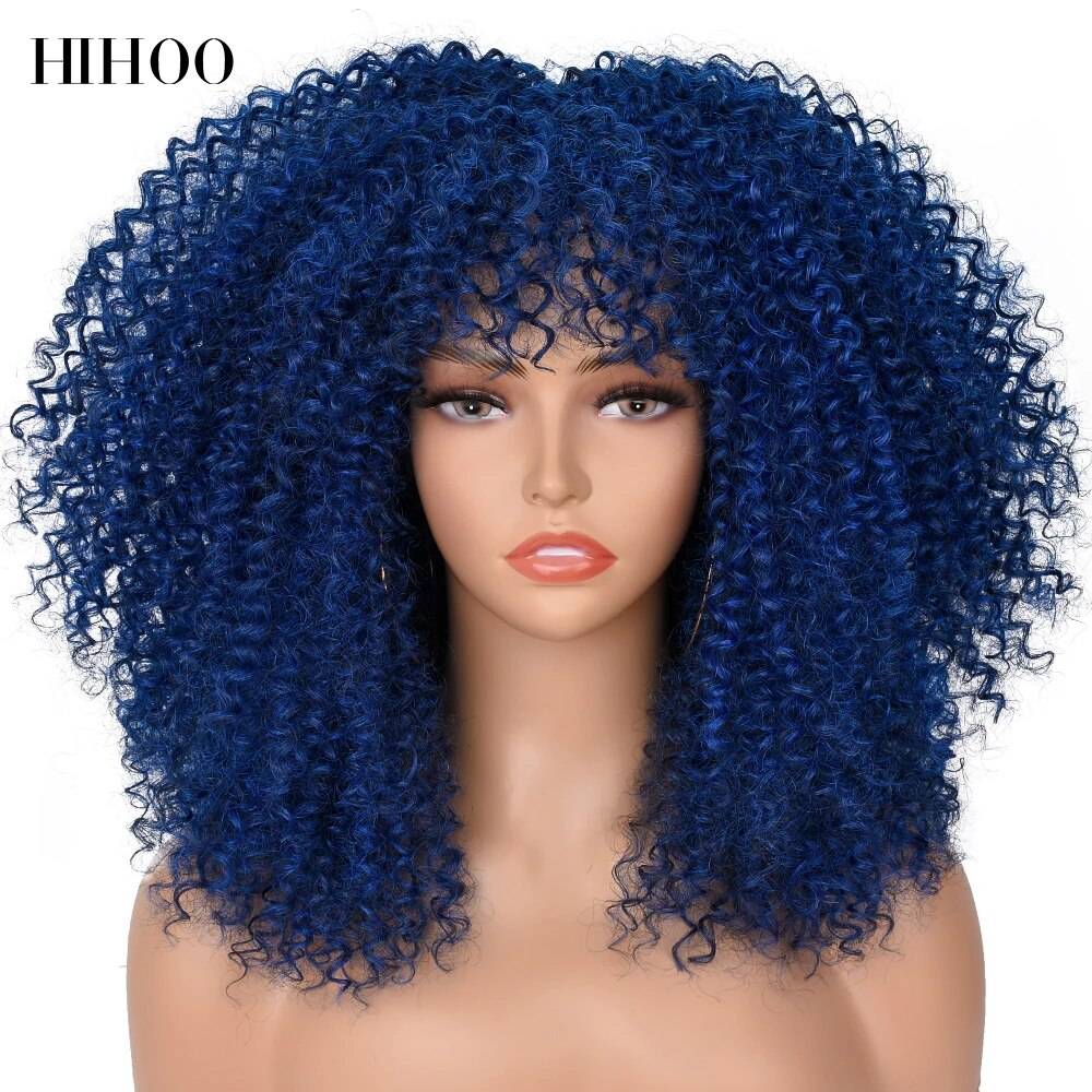 Afro Kinky Curly Wig With Bangs For Black Women 16&