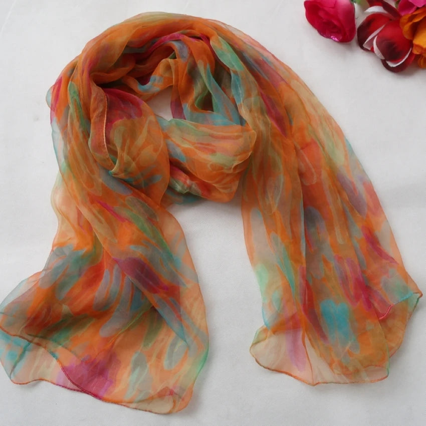 Colorful scarf with floral pattern on a white background