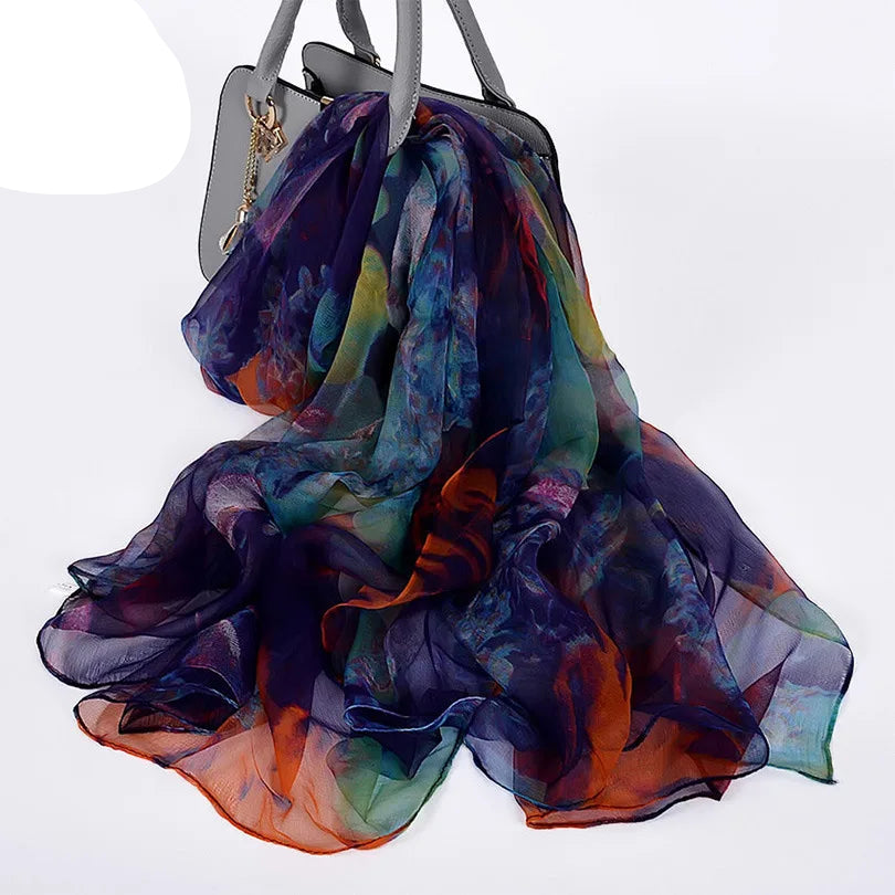 Pure 100%  Natural Silk Long Printed Scarf for all seasons