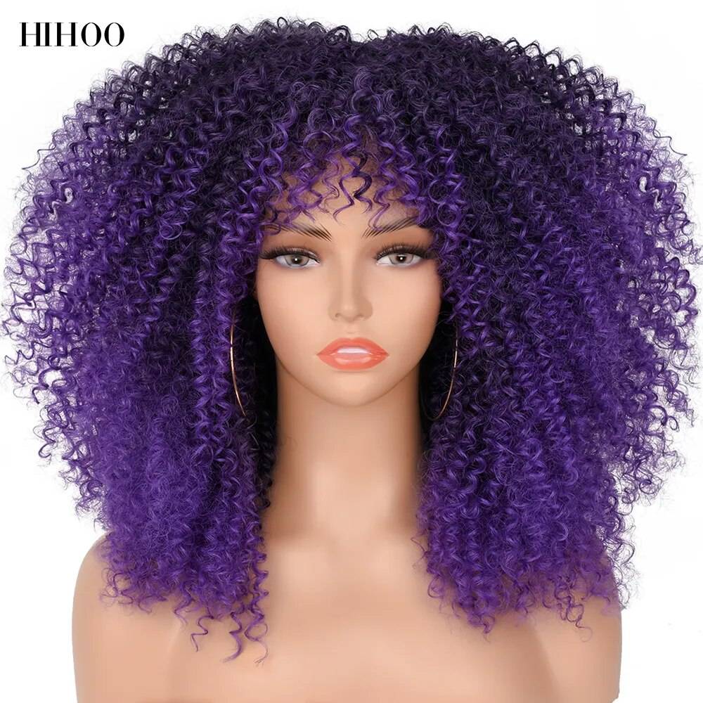 Afro Kinky Curly Wig With Bangs For Black Women 16