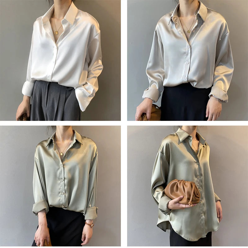 Elegant Long Sleeves Satin Blouse