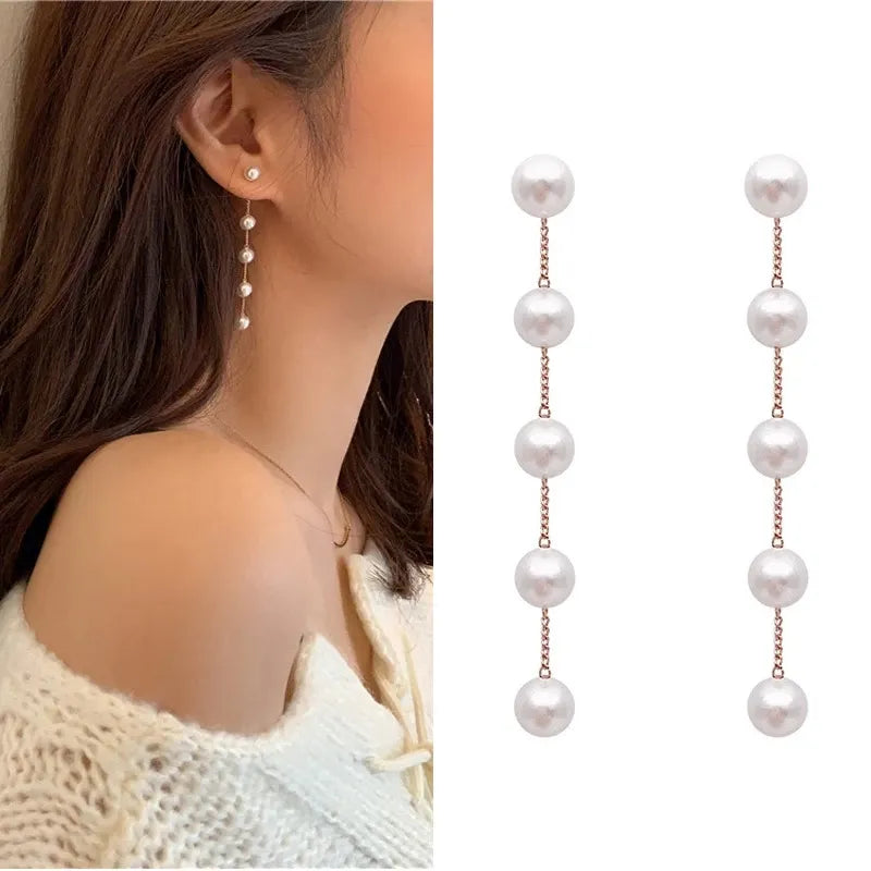 Long Simulation Pearl Earrings