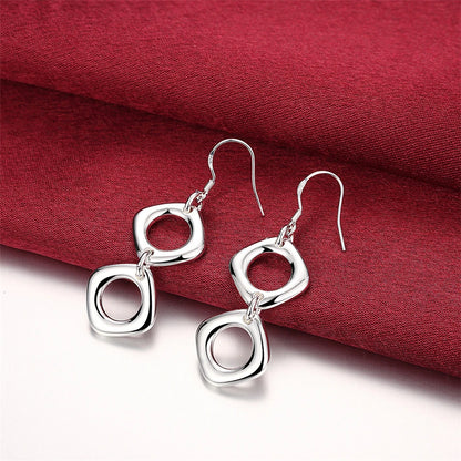 Elegant Geometric 925 Sterling Silver Necklace and Earrings Set