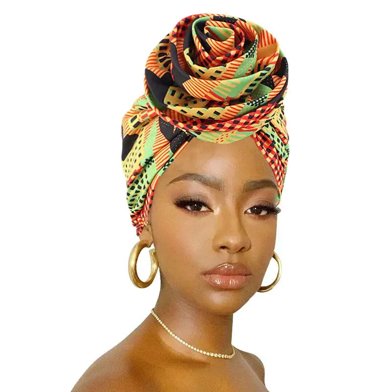 Big Flower Ankara Head Wrap with Satin Lining