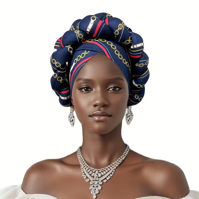 Ready-to-Wear Braided Headtie - Stylish Ankara Print Turban Hat for Weddings &amp; Daily Wear