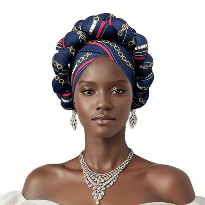 Ready-to-Wear Braided Headtie - Stylish Ankara Print Turban Hat for Weddings &amp; Daily Wear