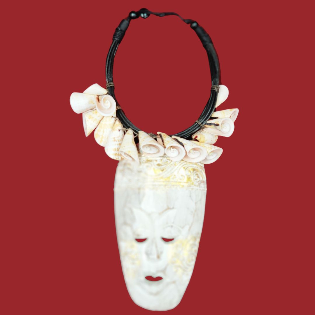 Ivory Shell Carved Mask Necklace